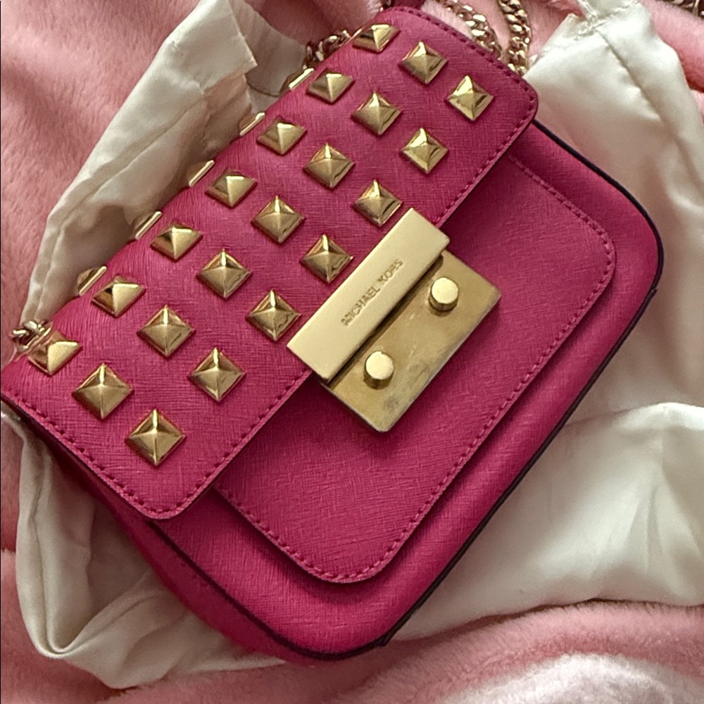 Michael Kors Pink and Gold Studded Crossbody